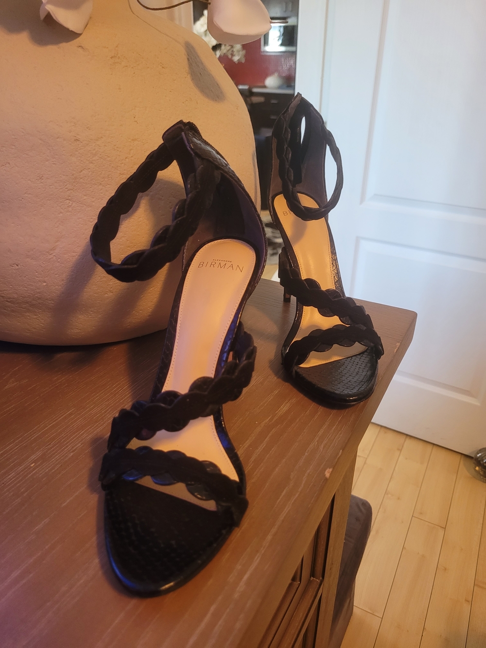 Alexandre Birman Black Braided Strap Stiletto Sandals